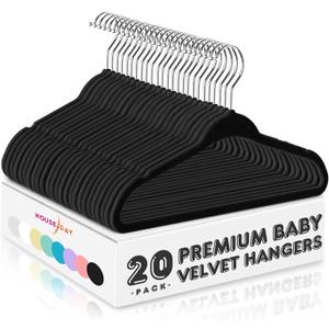 HOUSE DAY 11 Inch Black Velvet Baby Hangers 20 Pack, Premium Kids Hangers for Children, Infant & Toddler Clothes, Durable Non Slip Baby Felt Hanger for Closet, Ideal for Everyday Use