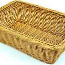 12" Poly Wicker Bread Basket, Hand Woven Food Storage Room Organizer, Fruits, Vegetables and Snacks Tabletop Food Serving Basket, Restaurant, Hotel Service, Brown (12 x 8 x 4 inches, Pack of 1)