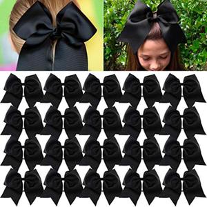 CEELGON 20PCS 8" Large Cheer Hair Bows Ponytail Holder Elastic Hair Ties Black Grosgrain Ribbon Cheerleading Bows for Teens Women Girls Sports Cheerleaders (20 Count (Pack of 1))