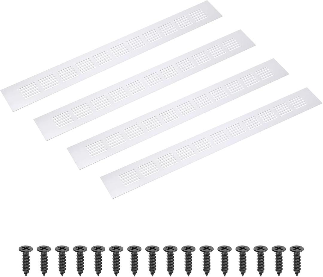 PATIKIL 18 x 2 Inch Rectangle Ventilation Grille, 4PCS Aluminum Air Vent Cover Louvered Ventilation Cover with Mounting Screws for Cabinet Closet Door Wardrobe, Silver