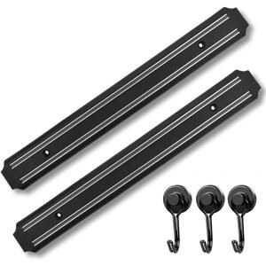 Magnetic Knife Strip for Wall - Extra-Strong Magnet Knife Holder Strip (15 Inch X Set Of 2) & 3 Powerfull Magnetic Hooks - Securely Holds Kitchen Knives - Space-Saving Magnetic Knife Holder For Wall