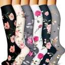 Bluemaple 6 Pack Copper Compression Socks for Women and Men Circulation-Best Support for Medical, Running, Nursing, Athletic (Small-Medium, D-assorted11-flowers01)
