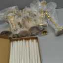 Suclain 24 Pcs Brass Gold Candlestick Holders and Taper Candles Set 12 Vintage Taper Holders with 12 Tall Candles Decorative Candlestick Modern Centerpiece for Wedding Birthday Halloween Christmas