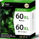 60XL Ink Cartridge Combo Pack Replacement for HP60XL 60 DeskJet F4480 D2530 F4280 D2680 F2440 F4400 F4580 ENVY 110 120 111 114 PhotoSmart C4780 C4680 C4795 C4640 C4650 D110a Printer Inkjet Black Color