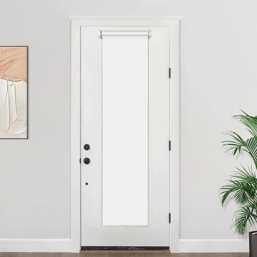 LazBlinds 100% Blackout Door Blinds, No Drill Cordless Roll Up French Door Blinds, Thermal Insulated Light Blocking Shades for Front Door Patio Sidelight Glass Door, 28'' W x 20'' L, White, 1Pcs