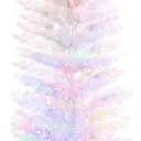 HOMCOM 6ft Tall Pencil Prelit Artificial Christmas Tree Holiday Dcor with 360 Colorful Surface Branches, 200 Colorful LED Lights, White