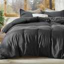 Bedsure 100% Stone Washed Cotton Duvet Cover King - Charcoal Minimalist Cotton Duvet Cover Linen Like for All Seasons - GentleSoft Plain Simple Bedding, 3 Pieces (Charcoal, King, 104"x90")