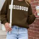 MYHALF Love Like Jesus Hoodies for Women Christian Bible Verse Sweatshirt Casual Drawstring Waffle Pullover Tops with Pocket (Brown, L)