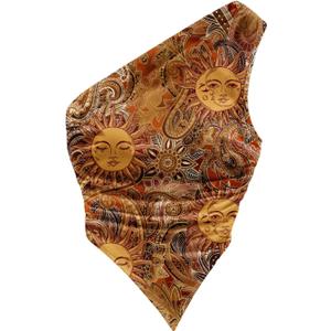 Women's Floral One Shoulder Fitted Tank Top Sleeveless Asymmetrical Hem Ruched Crop Tops (Brown, L)