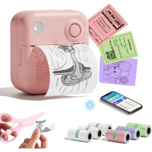 Sticker Printer Print Pods, Little Printer with 7 Rolls Thermal Printing Paper, Inkless Sticker Maker Bluetooth for DIY,Crafts,Journal,Study,Work,Compatible Phone&Tablet (Pink)