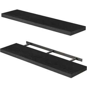 Fixwal Floating Shelves for Wall, 35" Long Heavy Duty Wall Mounted Rustic Wood Shelves for Living Room, Bedroom, Bathroom and Kitchen, for Storage, Books, Room Decor (Black, Set of 2)