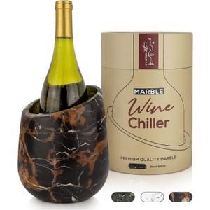 Gusto Nostro Marble Wine Chiller Bucket - 750ml Wine Bottle Cooler and Champagne Chiller for Party, Kitchen, Bar Cart Decor to Chill & Keep Bottles Cold with Unique Wine Lovers Gift Box, Black & Gold