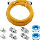AMI PARTS 72" Flexible Gas Line Kit Yellow Coated, Gas Hose Connector Kit for Dryer, Stove, Water Heater,5/8" OD(1/2" ID) Stainless Steel Gas Line with Connector 1/2" MIP &1/2"FIP & 3/4"MIP Fitting