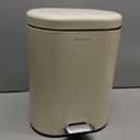 3.2Gallon Bathroom Trash Bin with Soft Close Lid,Oval Brushed Stainless Steel Garbage Can with Removable Inner Bucket,Office Trash Can with Foot Pedal for Bedroom,Living Room(Cream White)