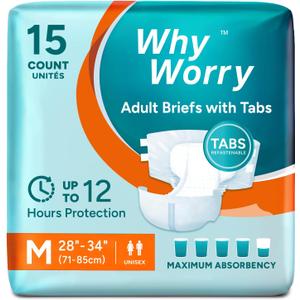 WhyWorry Adult Diapers with Tabs, Disposable Incontinence Briefs for Women & Men with Maximum Absorbency, Adult Briefs for Incontinence Overnight, Odor Control, Unisex, Large, 60 Count (4 Packs of 15)
