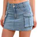 CZFDHP Low Waist Cargo Skirt Women Button Mini Cargo Denim Skirt with Pocket Mini Skirt, Medium