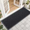 OLANLY Front Door Mat Outside Entrance 47x17, Absorbent, Heavy Duty Sturdy Natural Rubber Doormat Indoor Outdoor, Stain and Fade Resistant, Non-Slip Backing Low Profile Floor Mat for Entryway, Black