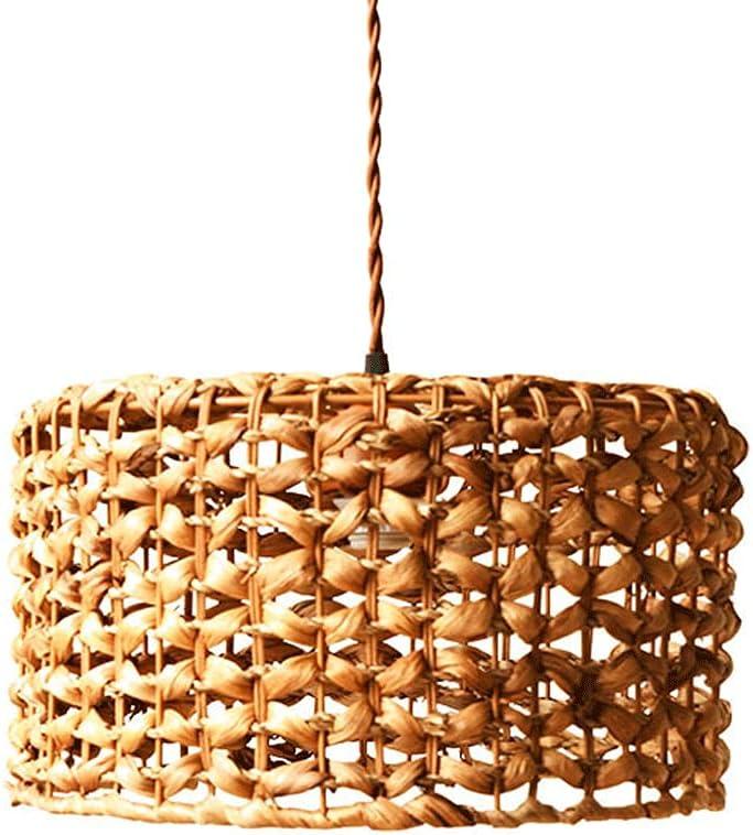 Minimalist Pendant Lamp Handwoven Rattan Pendant Light Vintage Weaving Chandelier E27 Natural Round Wicker Shade Height Adjustable Retro Rattan Hanging Light for Kitchen Island, Living Room