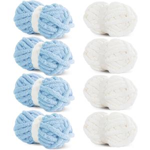 HOMBYS 5 Pack Assorted Chunky Yarn for Crocheting,Super Bulky Large Soft Fluffy Yarn,Plush Fuzzy Yarn,Thick Chenille Yarn for Hand Knitting/Arm Knitting,4 Cream & 4 Sky Blue(27yds,8 oz Each Skein)