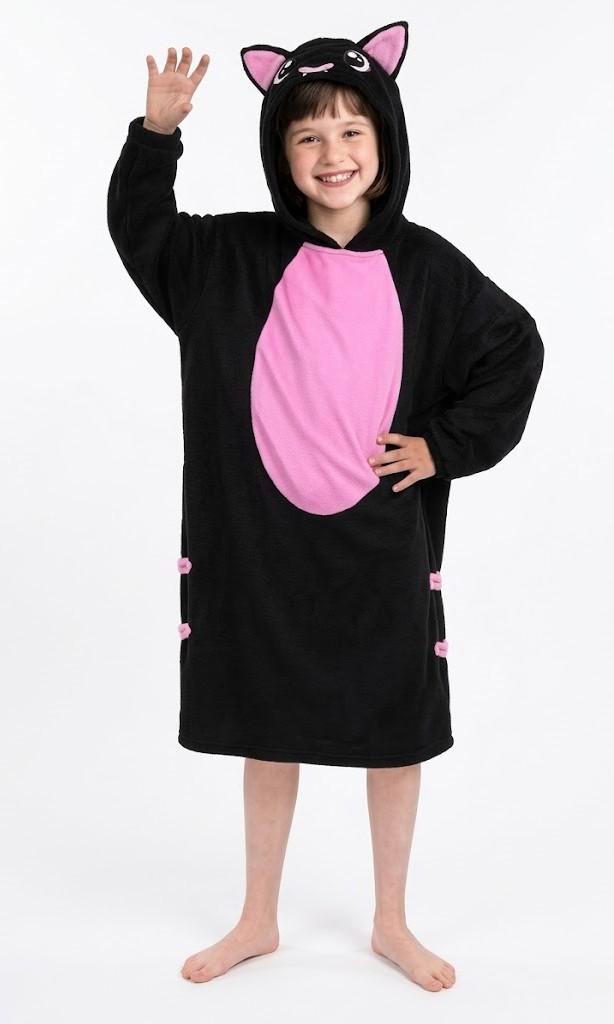 ROC PARTY Playful Animal Costume Hoodie Dress for Girls 4-10, Fun Animals Dress-Up Outfit with Hood for Halloween & Parties (Black Cat, 4-6 Years)