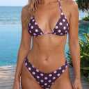 Women Polka Dot Bikini Sets Sexy Halter String Triangle High Cut Cheeky 2 Piece Bathing Suit (M)