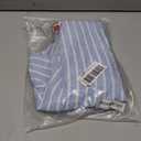 Damipow Mens Linen Shirts Short Sleeve Cotton Striped Button Down Shirt (Blue, L)