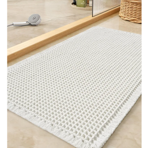 Waffle Bath Mat Rug, Super Absorbent Non Slip Bath Mats for Bathroom Mat Ultra Soft Bathmat Machine Washable Bathroom Rugs with Tassels, Bath Rugs for Bathroom Floor Beside Tub, 18" x 30", White Waffle Bath Mat Rug, Super Absorbent Non Slip Bath Mats for Bathroom Mat Ultra Soft Bathmat Machine Washable Bathroom Rugs with Tassels, Bath Rugs for Bathroom Floor Beside Tub, 18" x 30", White