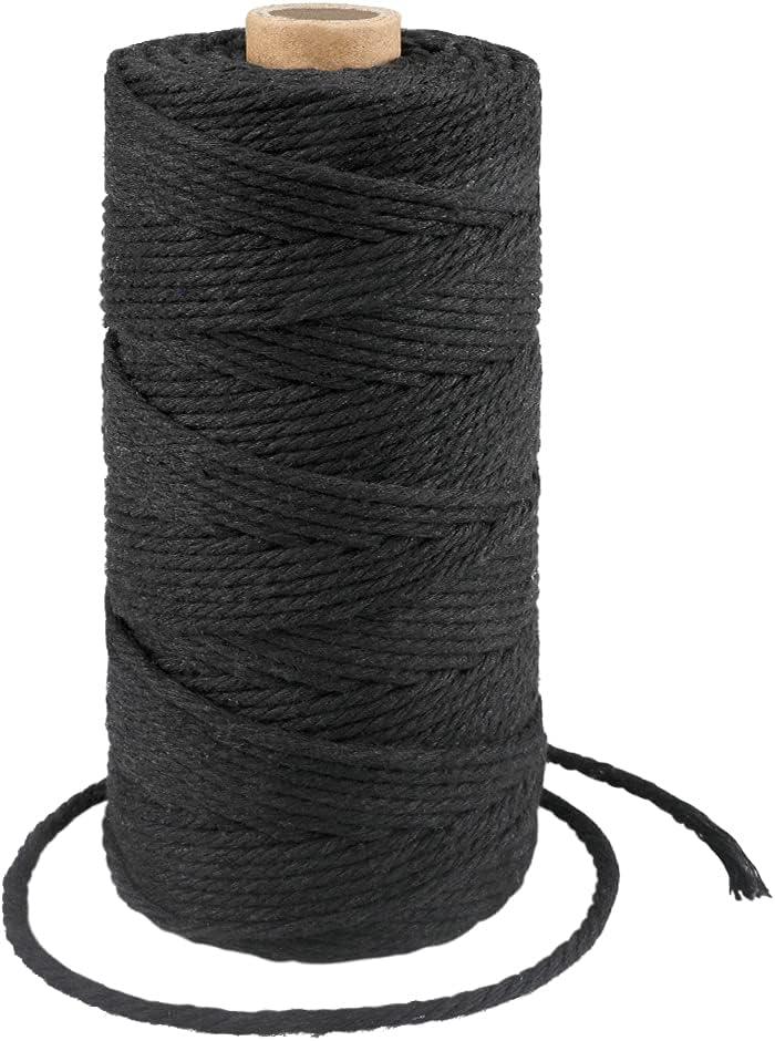 G2PLUS Black Cotton String, 3MM 328 Feet Natural Cotton String for Crafts, Bakers Twine, Halloween, Christmas Gift Wrapping