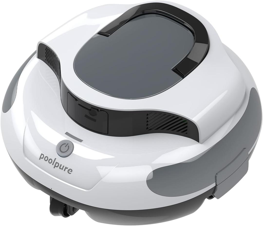 POOLPURE Cordless Robotic Pool Cleaner, 120Min Runtime, Dual 30W Motors, 5000mAh Battery, IPX8 Waterproof, Self-Parking, for Above Ground & In-Ground Pools up to 1000 Sq.Ft, White