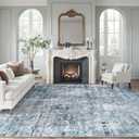 Soalmost Washable Area Rug 8x12, Large Soft Rugs for Living Room Vintage Blue/Grey Carpet 8x12 Area Rugs for Bedroom Dining Room Non-Slip Stain Resistant Under Table Rug