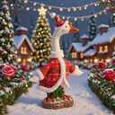 Christmas Mrs. Claus Goose Outfit Dresses Clothes for 23" High Cement or Plastic Porch Goose Christmas Costume for Yard Garden Lawn Patio Outdoor Decor, Red