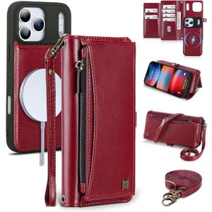 Wallet Case for iPhone 17 Pro Max with Card Holder/Crossbody Wallet/Strap,[RFID Blocking][Magnetic] PU Leather Phone Case for iPhone 17 Pro Max,6.9 in,Wine Red