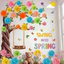 Pajean 72 Pieces Spring Tree Bulletin Board Set, DIY 3D Classroom Tree Kit with Pom Poms Flower Kraft Paper Swing into Spring Cutouts for Back to School Elementary Teacher Home Wall Chalkboard Decor