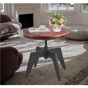 Industrial Coffee Table 24" D Round Small Wood Coffee Accent Table for Living Room Height Adjustable End Tables Swivel Sofa Side Table Dining Table Brown and Black 20"-26"H