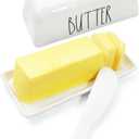 TP Butter Dish with Lid, Melamine Butter Holder for Countertop with Knife, Butter Keeper Container with Cover, Unbreakable Durable Dishwasher Safe, White