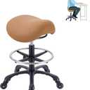 Saddle Salon Stool with Footrest,Heavy Duty, Adjustable Height, Rolling Esthetician Chair for Tattoo Spa Medical Dentist Clinic(Brown), Standard