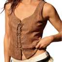 GORGLITTER Women's Western Suede Vest Tops Boho Embroidered Tops Lace Up Tank 70s Nashville Country Cowgirls Outfits (Brown, S)