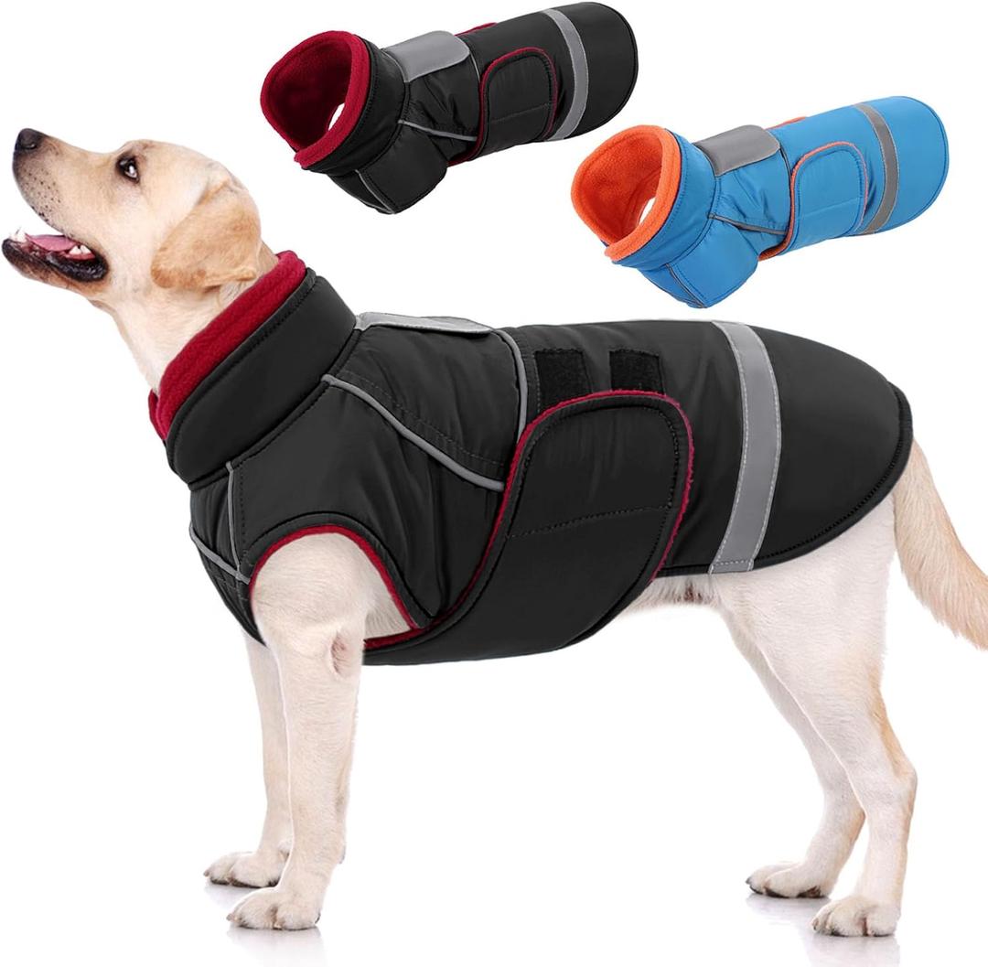 SUNFURA Large Dog Coat, Dog Jacket for Winter, Warm Pet Winter Coat for Cold Weather, Thick Fleece Jacket for Large Dogs, Pug, French Bulldog, Pitbull, Black X-Large Black