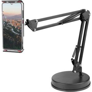 Overhead Phone Mount Stand ChromLives Phone Video Stand Articulating Arm Phone Mount Table Top with Base Adjustable 360 Cell Phone Tablet Holder Mount Desktop Compatible with Phones, Tablets, iPad