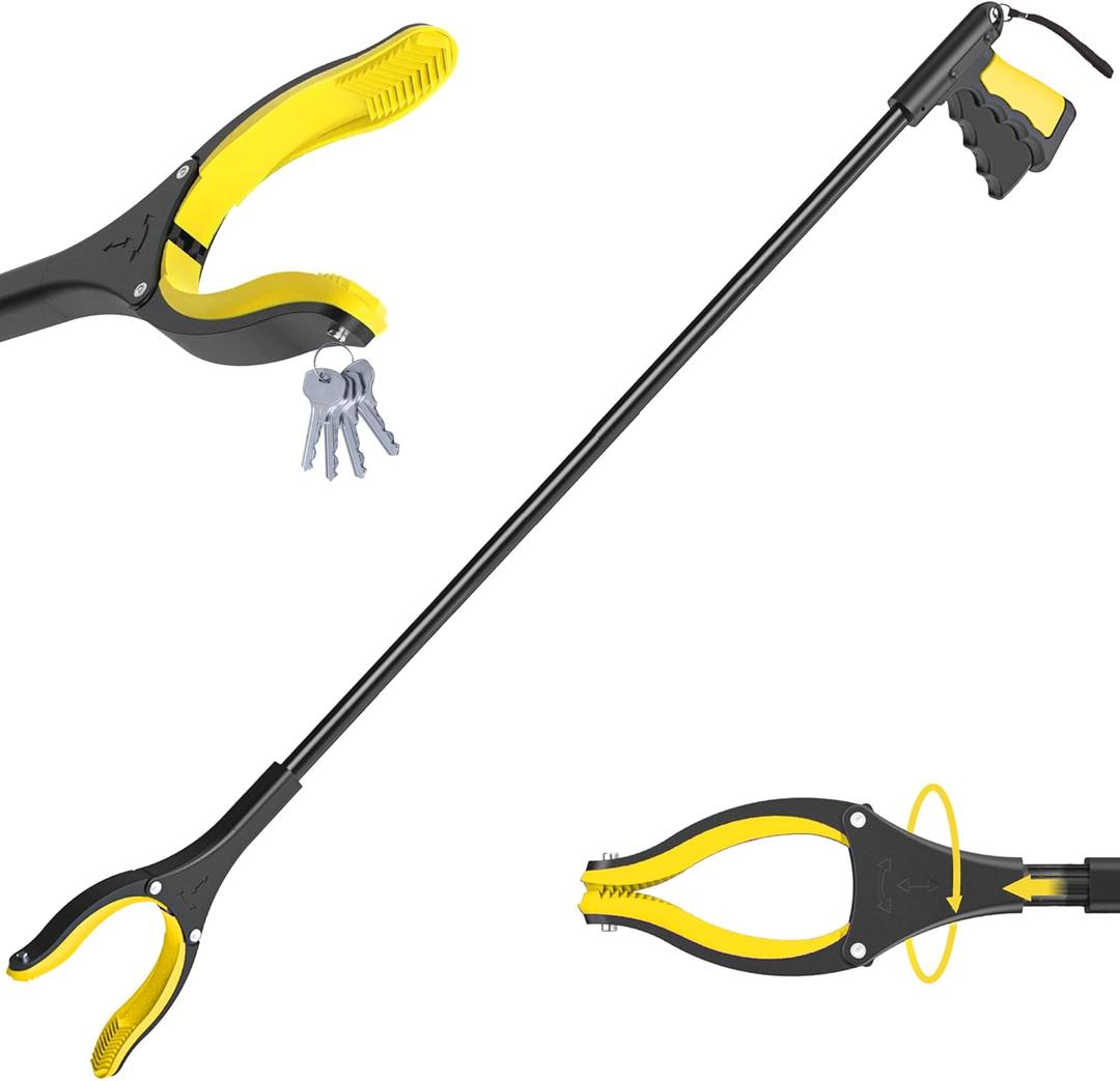 59 Inch Extra Long Grabber Reacher ToolPick Up Stick for Seniors with Strong Grip Magnetic360Rotating Anti-Slip Jaw 4" Wide Claw Opening,Hand Grabber for Reaching (Yellow, 59INCH)