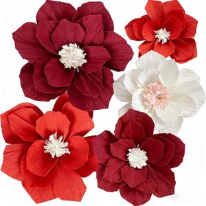 Red Paper Flowers Artificial 3D Wall Décor Wedding Birthday Bridal Baby Shower Violet Lavender Light Dark Red White Burgundy Nursery Room Backdrop Centerpieces Girls Women Party Decorations
