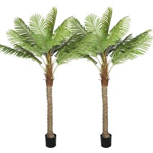 Riceshoot 2 Set 7ft Artificial Palm Trees Faux Tropical Palm Trees for Outdoors Indoor Fake Coconut Plants in Pot for Outside Patio Pools Home Garden Office Porch Decor