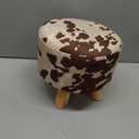 Asense Small Round Ottoman Foot Rest Stool Linen Padded Seat Footstool Ottoman with Anti-Slip Wooden Legs (Cow Brown,Linen)