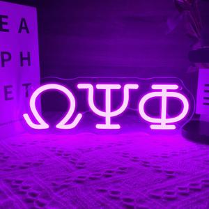 Psi Phi Fraternity Neon Signs for Wall Decor,Dimmable Led Greek Lettering Psi Phi Decor,USB Powered Fraternity Gifts for Man Cave Kids Room Bedroom Bar Birthday Gifts(11.8 * 4in (Purple)