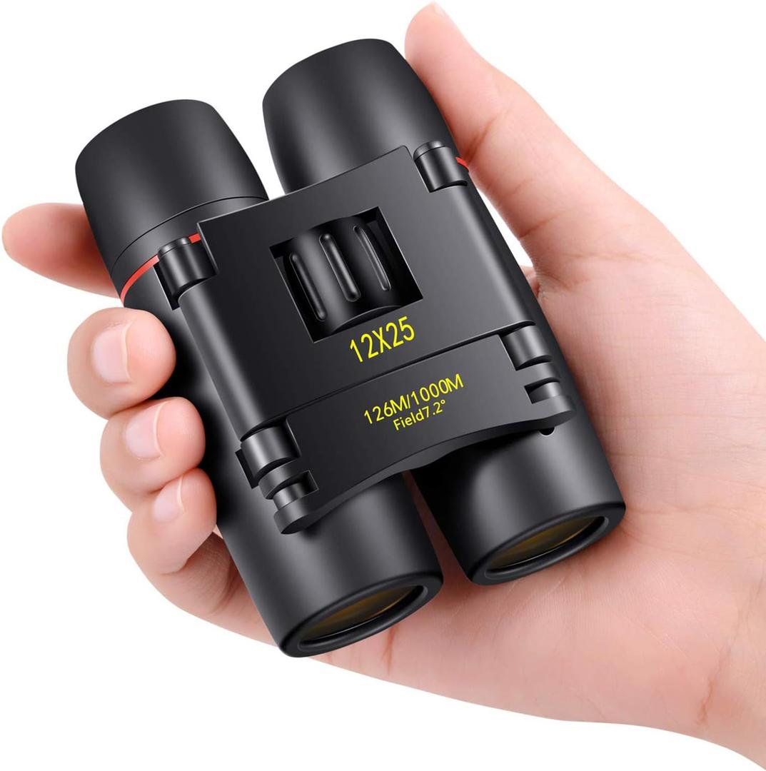POLDR 12X25 Small Pocket Binoculars Compact Adults, Mini Kids Binoculars Boys for Bird Watching, Concert Theater Opera (Black)