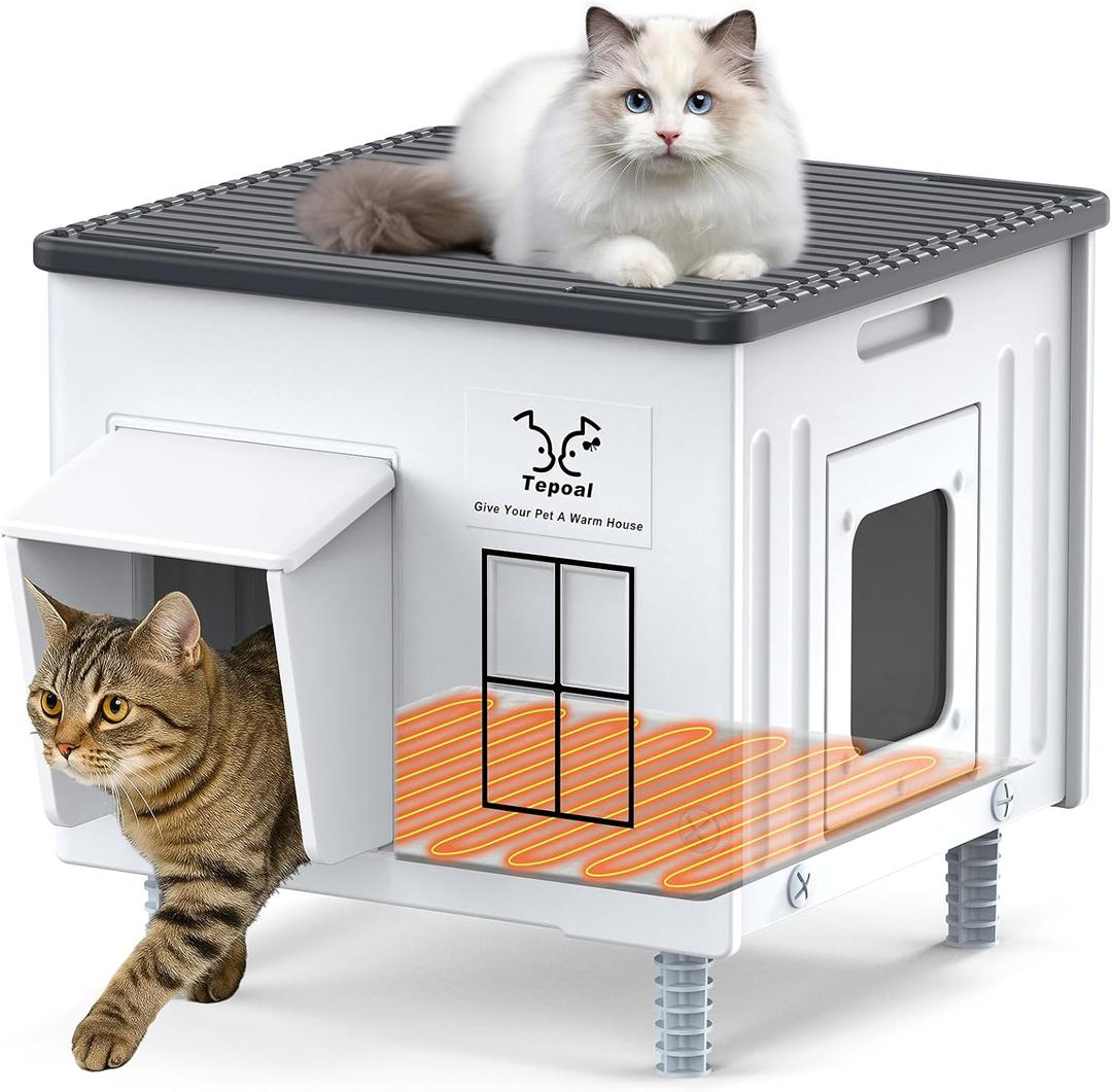 Indestructible Heated Cat House for Outside Winter, Heated Outdoor Cat House Weatherproof with Escape Door, Waterproof & Insulated Outdoor Cat Shelter for Feral Stray Cat Kitty. 17.7"x15"x17.5"