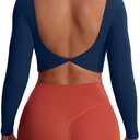 Aoxjox Long Sleeve Crop Tops for Women Emma Twist Back Workout Cropped T Shirt Top (Navy) M
