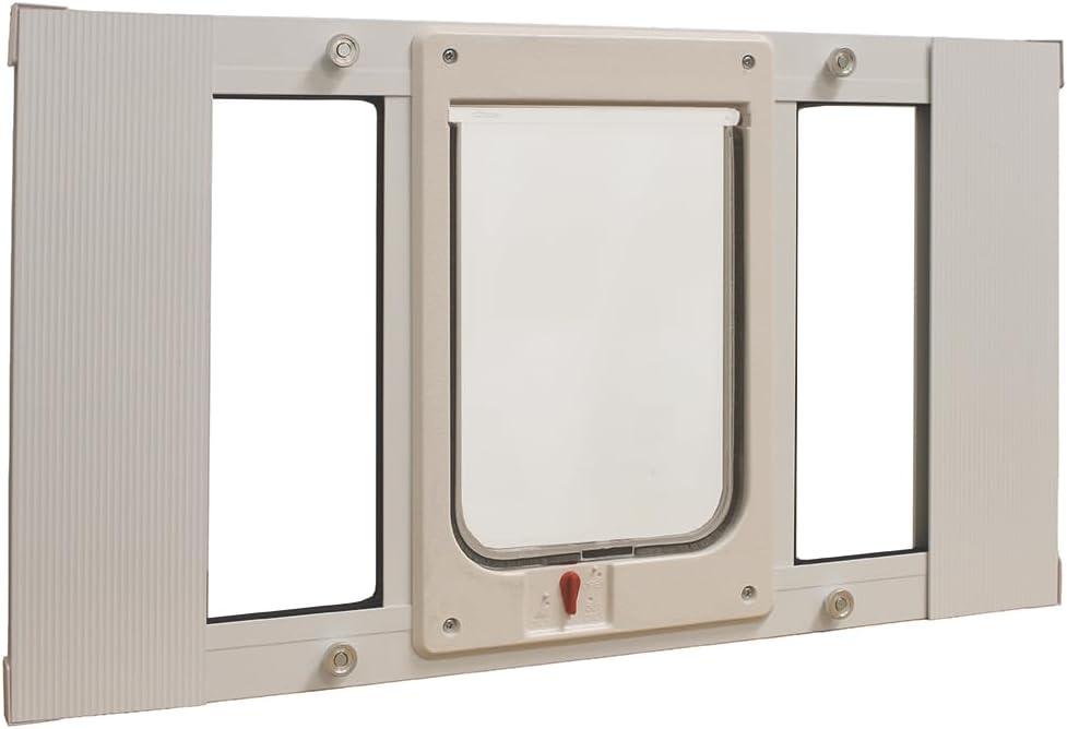 Ideal Pet Products Aluminum Sash Window Pet Door, Adjustable to Fit Window Widths from 27" to 32", Chubby Kat 7-1/2 x 10-1/2 Flap Size