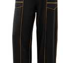Womens Linen Barrel Pants Baggy Wide Leg Palazzo Pants Casual | Drawstring Waist, with Pockets, Lounge (S)