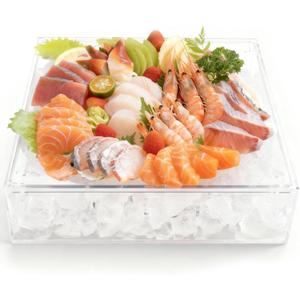 Ice Chilled Serving Tray with Ice Underneath, Acrylic Cold Food Buffet Server Platter for Party, Ice Serving Tray for Veggie, Cheese, Charcuterie, Shrimp Cocktail Serving Dish, Keep Food Cold